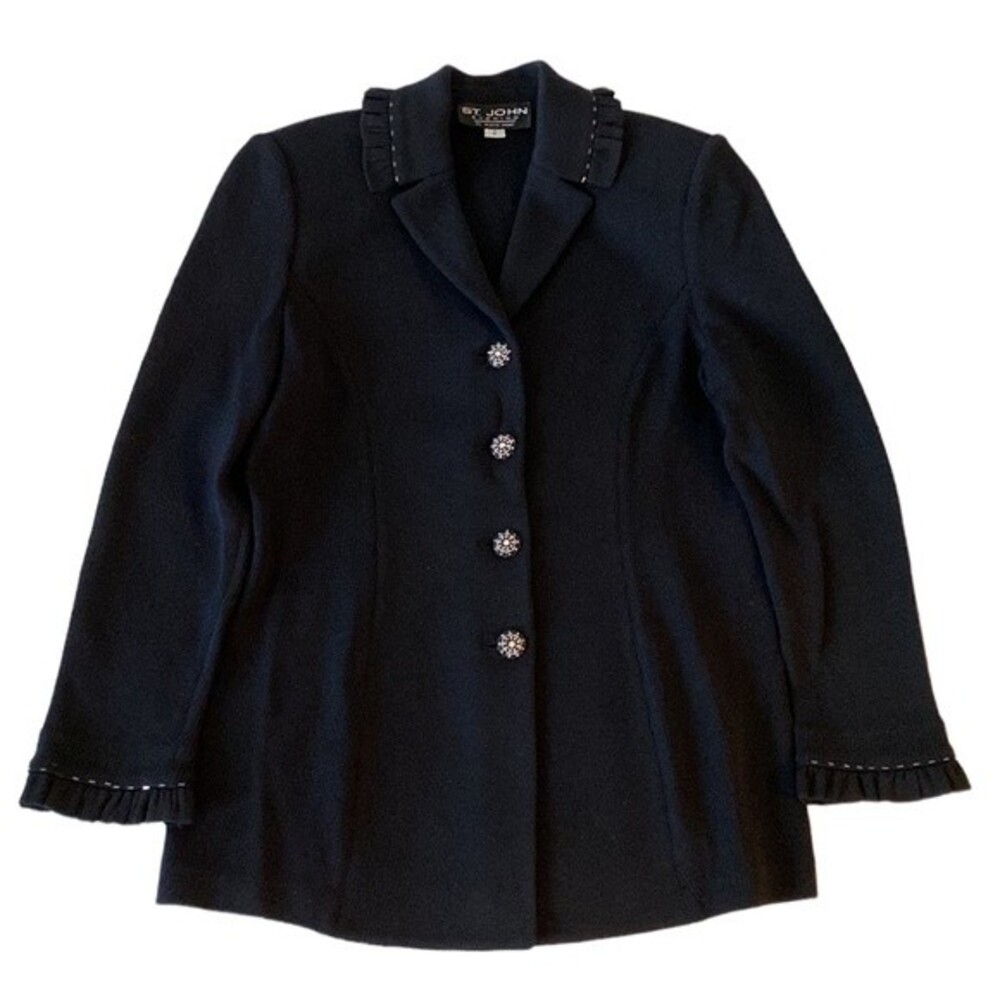 St. John Evening Sweater Jacket - Navy with Rhinestone Buttons & Decorative Trim